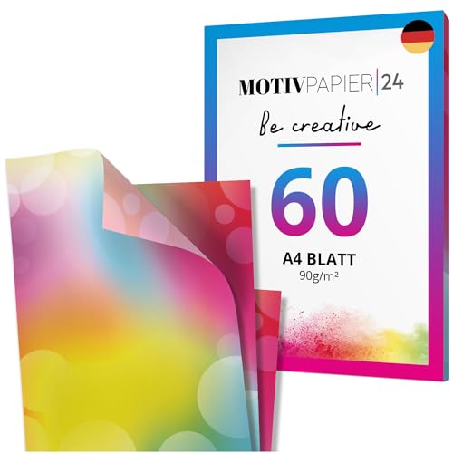 60 Blatt Regenbogen Briefpapier bunt Farben Set beidseitig bedruckt Motivpapier Papier A4 Druckerpapier 90g/m² von Einladungskarten Manufaktur Hamburg