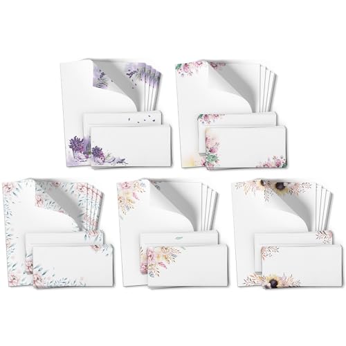 100 Teile Set - Großer Briefpapier und Umschlag Mix mit 5 Motiven - Motivpapier Briefumschlag edel modern - Blumen Florale Muster 2 von Einladungskarten Manufaktur Hamburg