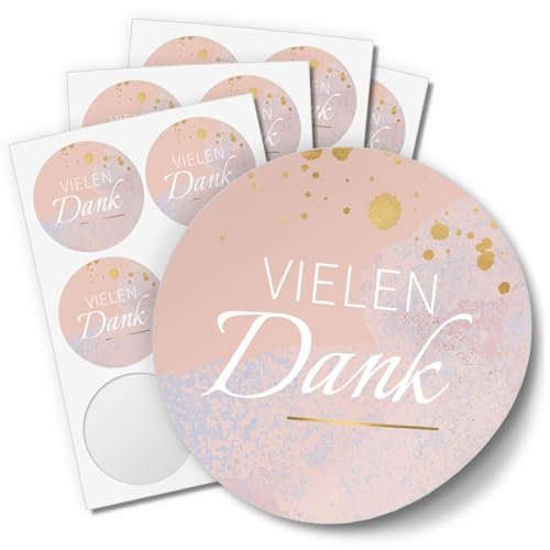 Einladungskarten Manufaktur Hamburg 48 Aufkleber DANKE für Hochzeit Geburtstag Danke Taufe Etiketten rund 4cm, rosa Aquarell von Einladungskarten Manufaktur Hamburg