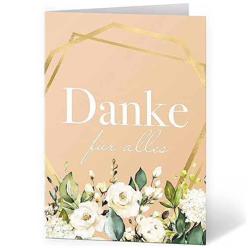 Einladungskarten Manufaktur Hamburg XXL Dankeskarte A4 große Karte mit Umschlag Bedanken Danke sagen Grußkarte Motiv weiße Blumen Rose von Einladungskarten Manufaktur Hamburg