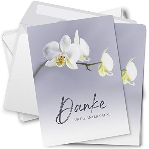 Trauer Danksagungskarten mit Umschlag | Motiv: Orchidee weiß, 10 Stück | Dankeskarten DIN A6 Set | Trauerkarten Danksagung Danke sagen von Einladungskarten Manufaktur Hamburg