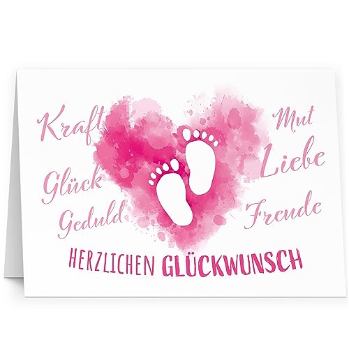 XXL Glückwunschkarte (A4) zur Geburt Mädchen Rosa Fußabdruck - hochwertige Klappkarte | Große Karte Grußkarte Glückwunsch mit Umschlag Baby Eltern von Einladungskarten Manufaktur Hamburg