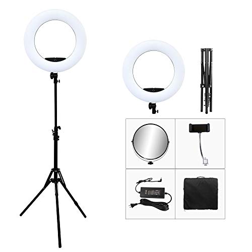 LED-Ringlicht-Set mit Stativ und Halterung für Mobiltelefon, 45 cm, professionell, Selfie-Ring, 3200 K – 5500 K, verstellbar, LED-Ringlicht, für Live Room Youtube Youtube TIK Tok Video (schwarz) von Einprovken