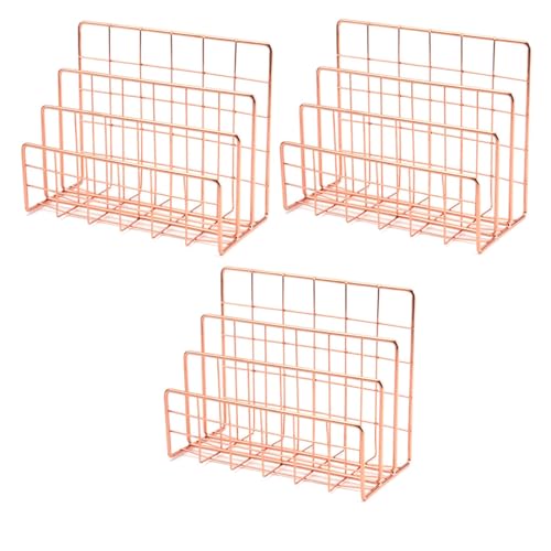 Eioeeklop 3X BüCherregal BüRo Desktop Roségold Metall Buchblock BüCherregal mit Dreischichtigem Desktop Magazin von Eioeeklop