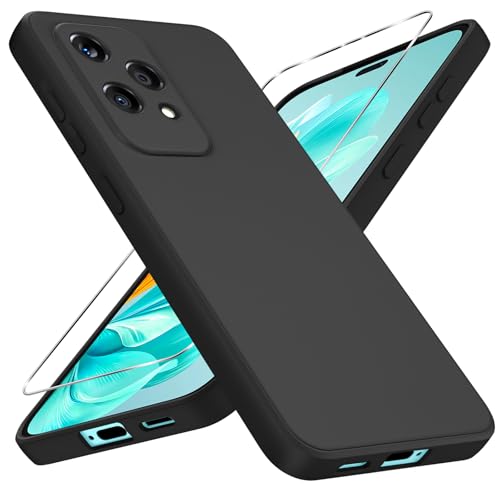 Eirltiy für Honor 200 Lite 5G Hülle 6,7", mit 2 Stück Panzer Schutz Glas, Ultra Dünn Weich TPU Flüssige Silikon Handyhülle Slim Stoßfest Kratzfest Schutzhülle für Honor 200 Lite, Schwarz von Eirltiy