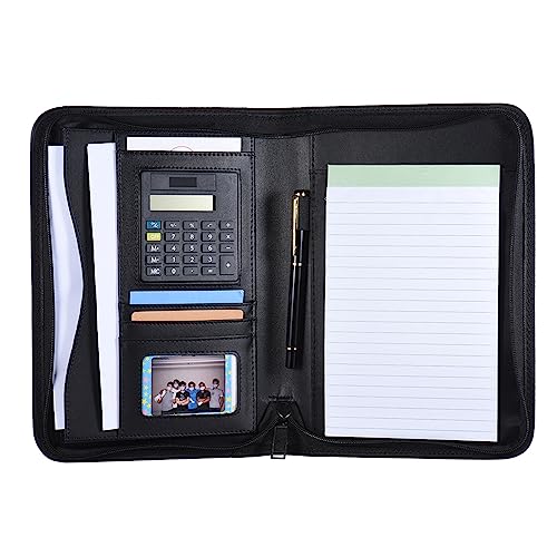 Business-Portfolio, Padfolio-Ordner, Dokumententasche, Organizer, A5, PU-Leder, Reißverschluss, mit Taschenrechner, Kartenhalter, Notizblock Tragbares professionelles von Ejoyous