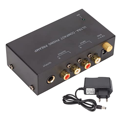 Phono Vorverstärker für Plattenspieler, PP400 Phono Verstärker zu Plattenspieler mit Unabhängiger Knopfsteuerung Phono Preamp, Input & Output Audio Stereo (EU-Stecker) von Ejoyous