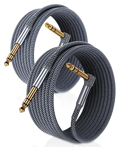 Elebase Gitarrenkabel 6.35mm TRS 1M 2Stück,90 Grad 1/4" Stecker Stereo Instrumentaenkabel,6.3 Klinke Guitar Kabel,Symmetrische Audiokabel für Gitarre Cable,Bässe,Tastaturen,Verstärker,Amp,Lautsprecher von Elebase