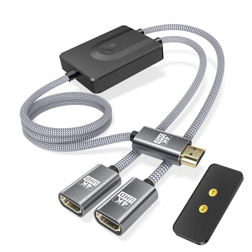 Elebase HDMI-Schalter 2 in 1 mit Fernbedienung,1 Meter (Nicht ein Splitter),4K@60Hz Bidirektionales HDMI Switcher Kabel,HDMI-Stecker zu Dual-HDMI-Buchse für PS5/4,Xbox,PC,Laptop,FireStick,TV,Projektor von Elebase