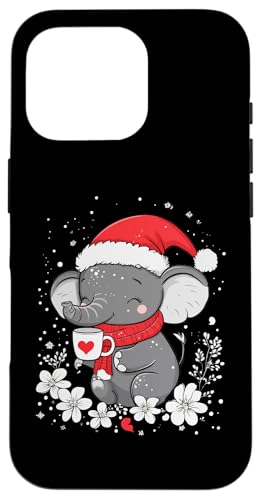 Hülle für iPhone 16 Pro Elefant Weihnachten Frauen Männer Kinder Weihnachten Elefant von Elefant Kaffee Blumen Weihnachten Damen Herren