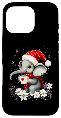 Hülle für iPhone 16 Pro Elefant Weihnachten Frauen Männer Kinder Weihnachten Elefant von Elefant Kaffee Blumen Weihnachten Damen Herren