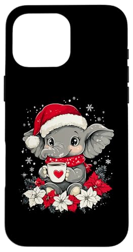 Hülle für iPhone 16 Pro Max Elefant Weihnachten Frauen Männer Kinder Weihnachten Elefant von Elefant Kaffee Blumen Weihnachten Damen Herren