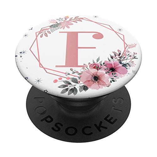 Rosa Blumen mit Buchstabe F Geschenk Initial F PopSockets mit austauschbarem PopGrip von Elegante Blume Handygriffe Alle Buchstaben A-Z