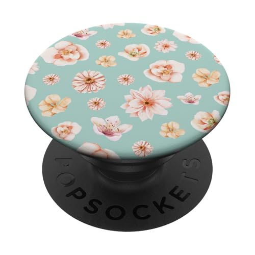 Aquarell-Blumenblütenmuster auf Aqua-Mintblau PopSockets mit austauschbarem PopGrip von Elegantes botanisches Blumenmuster im Vintage-Stil