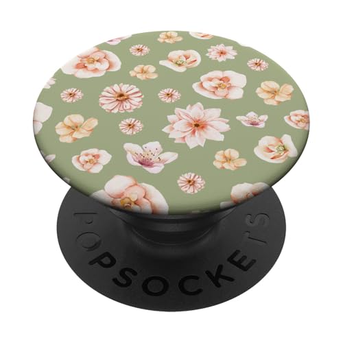 Aquarell-Blumenblütenmuster auf Pistaziengrün PopSockets mit austauschbarem PopGrip von Elegantes botanisches Blumenmuster im Vintage-Stil