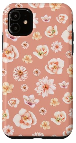 Hülle für iPhone 11 Aquarell-Blumenblütenmuster auf Pastellpfirsichrosa von Elegantes botanisches Blumenmuster im Vintage-Stil