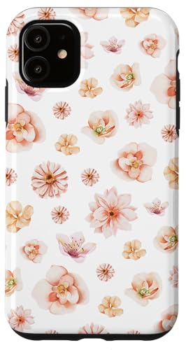 Hülle für iPhone 11 Aquarell-Blumenblütenmuster auf Weiß von Elegantes botanisches Blumenmuster im Vintage-Stil