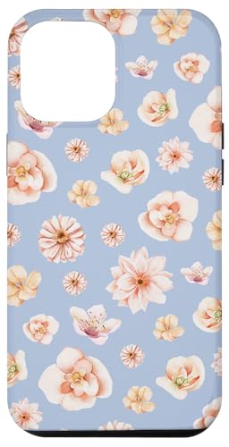 Hülle für iPhone 13 Pro Max Aquarell-Blumenblütenmuster auf pastellgrünem Immergrünblau von Elegantes botanisches Blumenmuster im Vintage-Stil