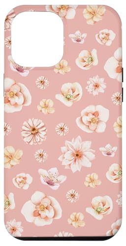 Hülle für iPhone 14 Pro Max Aquarell-Blumenblütenmuster auf Korallenrosa von Elegantes botanisches Blumenmuster im Vintage-Stil