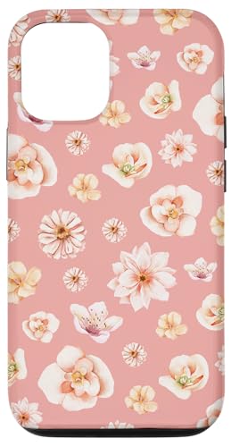 Hülle für iPhone 15 Pro Aquarell-Blumenblütenmuster auf Korallenrosa von Elegantes botanisches Blumenmuster im Vintage-Stil