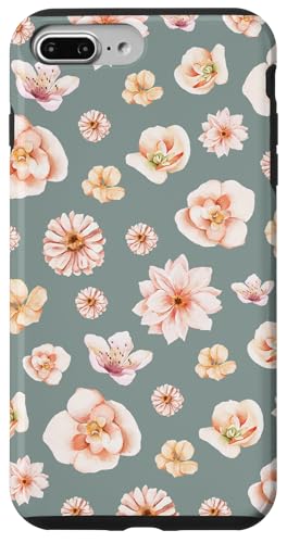 Hülle für iPhone 7 Plus/8 Plus Aquarell-Blumenblütenmuster auf Mintgrau von Elegantes botanisches Blumenmuster im Vintage-Stil