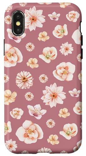 Hülle für iPhone X/XS Aquarell-Blumenblütenmuster auf staubigem Rosenrosa von Elegantes botanisches Blumenmuster im Vintage-Stil