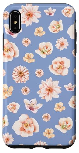 Hülle für iPhone XS Max Aquarell-Blumenblütenmuster auf Immergrünblau von Elegantes botanisches Blumenmuster im Vintage-Stil