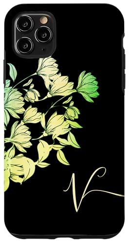 Hülle für iPhone 11 Pro Max Buchstabe V Anfangsbuchstabe Kalligrafie Schrift Grün Tulpen von Eleganz Mädchen Vornamen Designs Alphabet