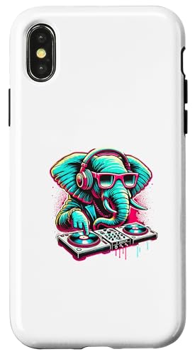 Hülle für iPhone X/XS Elefant DJ Musikliebhaber Kopfhörer Discjockey von Elephant DJ Music Lover Gifts