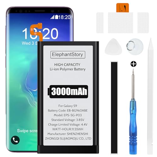 Akku für Galaxy S9 SM-G960F 3000mAh EB-BG960ABE Lithium Polymer Ersatzakku mit Werkzeugset und Reparaturset von ElephantStory