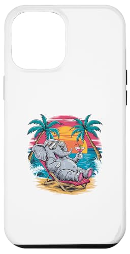 Hülle für iPhone 12 Pro Max Retro Sonnenuntergang Strand Urlaub Elefant Trinken von Elephants Elephant Lover Gifts