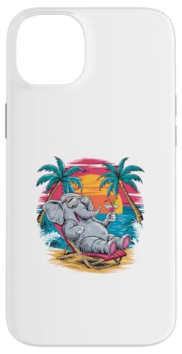 Hülle für iPhone 14 Plus Retro Sonnenuntergang Strand Urlaub Elefant Trinken von Elephants Elephant Lover Gifts