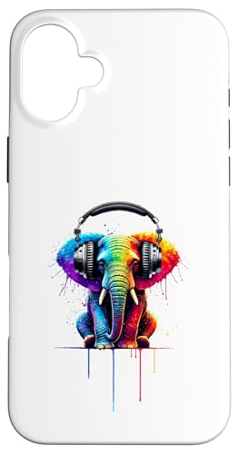 Hülle für iPhone 16 Plus Splash Art Kopfhörer Elefant Elefanten von Elephants Elephant Lover Gifts