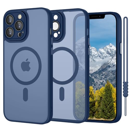 ElestBela iPhone 13 Pro Hülle mit MagSafe, Handyhülle iPhone 13 Pro Silikon Case Ultra Dünn Translucent Matt Anti-Fingerabdruck, Kratzfeste Schuzhülle Magnetisch Hülle iPhone 13 Pro Dunkel Blau von ElestBela