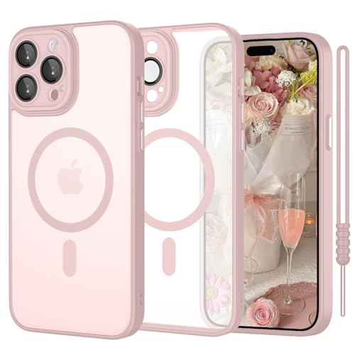 ElestBela iPhone 15 Pro Max Hülle mit MagSafe, Handyhülle iPhone 15 Pro Max Silikon Case Ultra Dünn Translucent Matt Anti-Fingerabdruck, Kratzfeste Schuzhülle Magnetisch Hülle iPhone 15 Pro Max Rosa von ElestBela