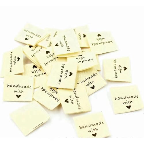 Eleutheromania 100 Pcs handgefertigtes Etikett, Handmade Label zum Annähen, Handmade Etiketten Stoff, Handarbeit Etiketten Nähen für DIY Deko(Weiß) von Eleutheromania