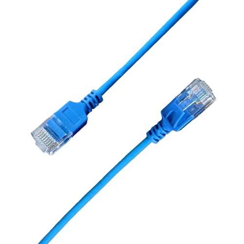 Elfcam - 5 m Ultra Slim Cat7 Ethernet-Kabel 10 Gbps 32 AWG UTP OD2,8 mm 500 MHz, 10 GB Thin RJ45 Patchkabel für LAN, Router, Modem, Xbox, Laptop und Server, Blau, 5 Meter von Elfcam