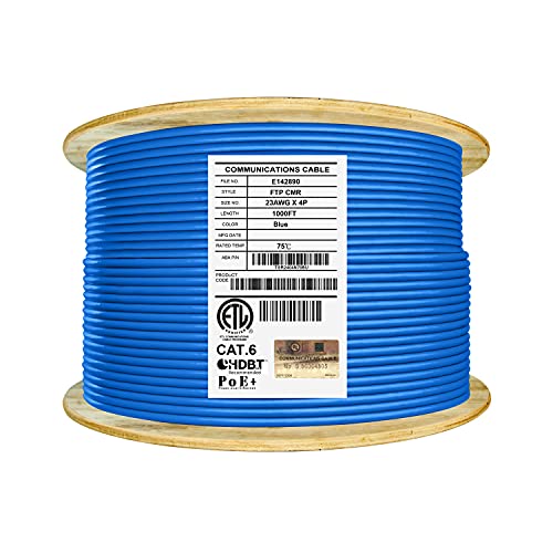 Elite Cat6 geschirmtes Riser (CMR), Ethernet-Kabel, 305 m, 23 AWG, 100 % massives reines Kupfer, foliert mit ungeschirmtem Twisted Pair (F/UTP), 550 MHz, UL-zertifiziert, UL-LP-zertifiziert, von Elite