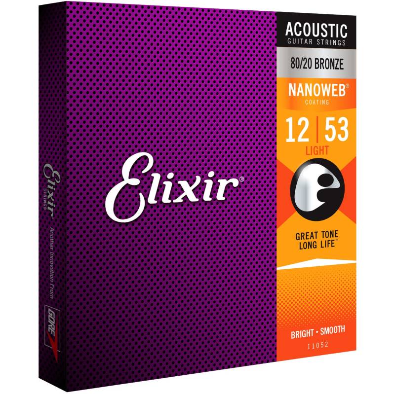 Elixir 11052 Acoustic 80/20 Bronze Nanoweb Light 12-53 Saitensatz für Konzert-/Westerngitarre von Elixir