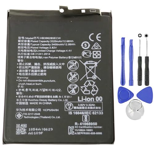 Akku HB396285ECW kompatibel mit Huawei P20, Honor 10 V10 3400 mAh mit Schraubendreher-Set im Lieferumfang enthalten von Ellenne