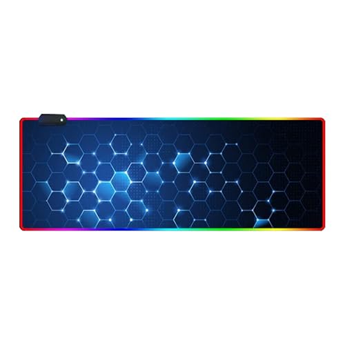 RGB-Mauspad XXL – Gaming-Mauspad 900 x 400 – LED 7 Farben – 4 Lichteffekte – verstellbar rutschfest waschbar – für PC Desktop und Laptop Hexagon C05 von Ellenne