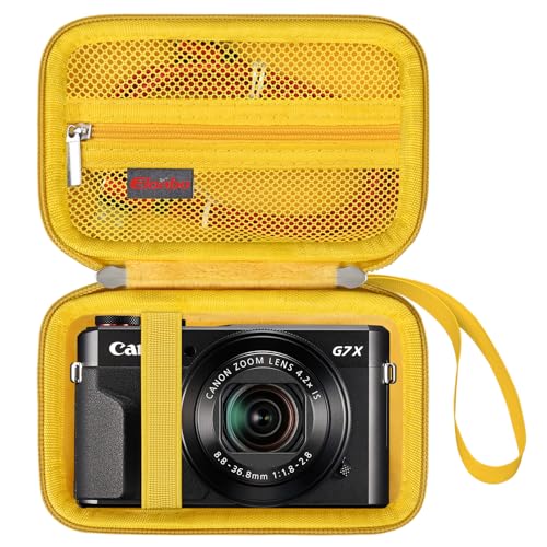 Elonbo Kamera Tragetasche für Canon PowerShot G7 X Mark II und G9 X Mark III Digitalkamera 4K Vlogging, Video Streaming Kamera Reisetasche. Netztasche passend Kabel, Gelb von Elonbo