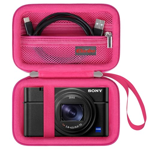 Elonbo Kamera Tragetasche für Sony RX100 VII/RX100 VI/RX100 V/RX100 IV/RX100 III Kompakte Digitalkamera, Vlogging Kamera Reisetasche, Video Streaming Kamera Aufbewahrungshalter. Himbeere von Elonbo