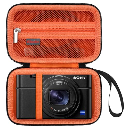 Elonbo Kamera Tragetasche für Sony RX100 VII/RX100 VI/RX100 V/RX100 IV/RX100 III Kompakte Digitalkamera, Vlogging Kamera Reisetasche, Video Streaming Kamera Aufbewahrungshalter. Schwarz+Orange von Elonbo