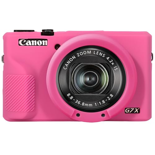 Elonbo Silikonhülle für Canon PowerShot G7X Mark III Digitalkamera, weiche Kameratasche Schutzhülle mit Abnehmbarer Objektivabdeckung für Canon Powershot G7X Mark III DSLR Kamera, Rosenrot von Elonbo