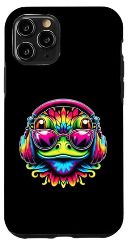 Hülle für iPhone 11 Pro Batik-Frosch-Friedenszeichen-Hippie-Frosch mit Kopfhörern von Emisay Lustiges Frosch-T-Shirt