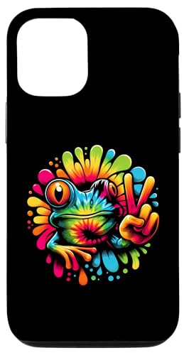 Hülle für iPhone 12/12 Pro Batik-Frosch-Friedenszeichen-Hippie von Emisay Lustiges Frosch-T-Shirt