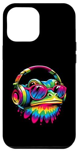 Hülle für iPhone 14 Plus Batik-Frosch-Friedenszeichen-Hippie-Frosch mit Kopfhörern von Emisay Lustiges Frosch-T-Shirt