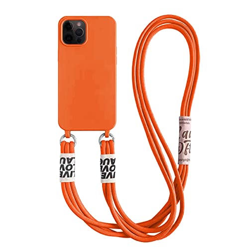 Emlivi Handykette Hülle für iPhone 15 Plus Necklace Handyhülle Nylon Schultergurt Liquid Silikon TPU Cover mit Kordel zum Umhängen Schutzhülle mit Stylische Band Case für iPhone 15 Plus, Orange von Emlivi