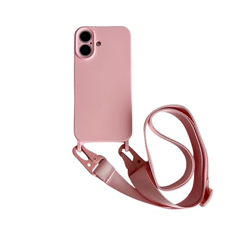 Emlivi Handykette Hülle für iPhone 16 Plus, Necklace Handyhülle Nylon Schultergur Weich TPU Cover mit Kordel zum Umhängen Case Stoßfest Schutzhülle mit Band für iPhone 16 Plus, Rosa von Emlivi